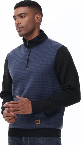 YuKaiChen Men's Long-Sleeve Quarter-Zip Casual Sweatshirt Square Pattern in Kuwait