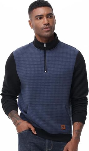 YuKaiChen Men's Long-Sleeve Quarter-Zip Casual Sweatshirt Square Pattern in Kuwait
