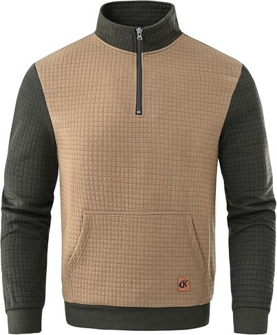 YuKaiChen Men's Long-Sleeve Quarter-Zip Casual Sweatshirt Square Pattern in Saudi Arabia