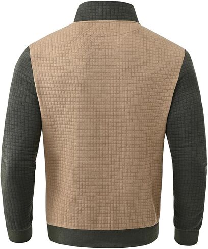 YuKaiChen Men's Long-Sleeve Quarter-Zip Casual Sweatshirt Square Pattern in Saudi Arabia