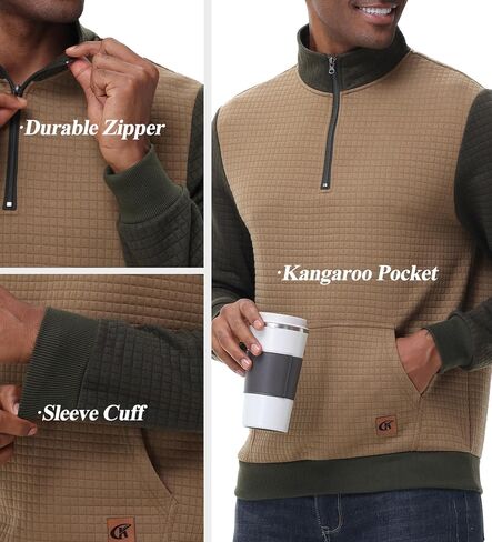 YuKaiChen Men's Long-Sleeve Quarter-Zip Casual Sweatshirt Square Pattern in Saudi Arabia