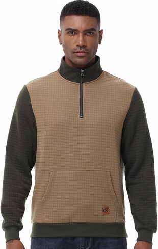 YuKaiChen Men's Long-Sleeve Quarter-Zip Casual Sweatshirt Square Pattern in Saudi Arabia
