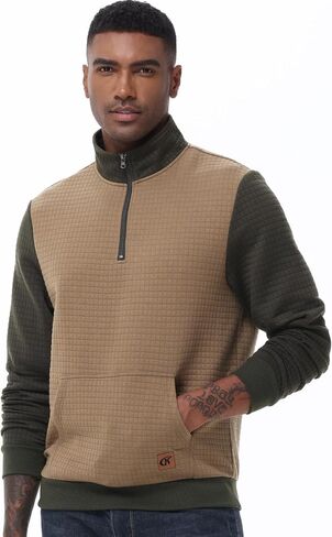 YuKaiChen Men's Long-Sleeve Quarter-Zip Casual Sweatshirt Square Pattern in Saudi Arabia