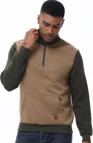 YuKaiChen Men's Long-Sleeve Quarter-Zip Casual Sweatshirt Square Pattern in Saudi Arabia