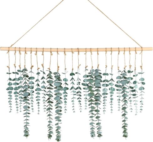 CEWOR Boho Wall Decor Artificial Hanging Eucalyptus Hanging Wooden Bead Garland Eucalyptus Natural Greenery Decoration for Bedroom Wall Decor Above Bed Boho Living Room Decor in Saudi Arabia