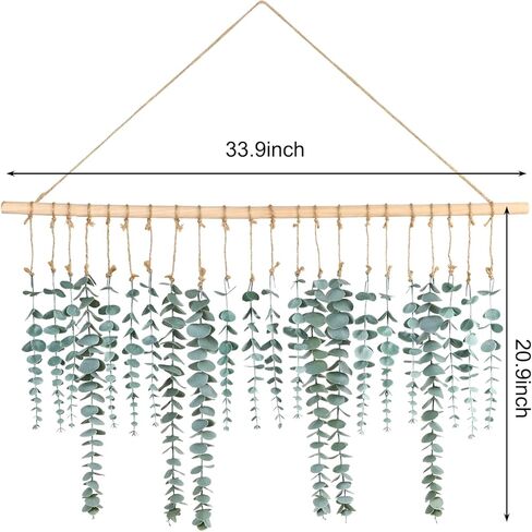 CEWOR Boho Wall Decor Artificial Hanging Eucalyptus Hanging Wooden Bead Garland Eucalyptus Natural Greenery Decoration for Bedroom Wall Decor Above Bed Boho Living Room Decor in Saudi Arabia