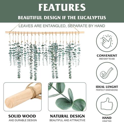 CEWOR Boho Wall Decor Artificial Hanging Eucalyptus Hanging Wooden Bead Garland Eucalyptus Natural Greenery Decoration for Bedroom Wall Decor Above Bed Boho Living Room Decor in Saudi Arabia