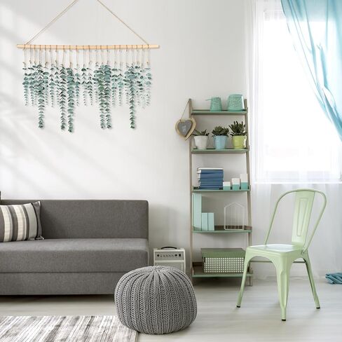 CEWOR Boho Wall Decor Artificial Hanging Eucalyptus Hanging Wooden Bead Garland Eucalyptus Natural Greenery Decoration for Bedroom Wall Decor Above Bed Boho Living Room Decor in Saudi Arabia