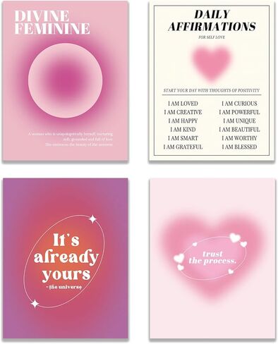 KEUSPI Angel Number 111 Intuition Divine Feminine Pink Aura Energy Gradient Minimalist Wall Art Poster Prints for Bedroom Dorm Decor,Spiritual Decorations Posters Unframed 8x10 Inches Set of 4 in Kuwait