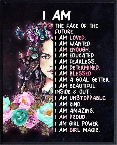 Teen Girls Bedroom Wall Art - Positive Quotes - I Am Tween Little Girls Bedroom Decor - Cute Daughter Gifts - Inspirational Sayings for Wall Decor - Positive Affirmations Wall Decor Poster 8X10 in Kuwait