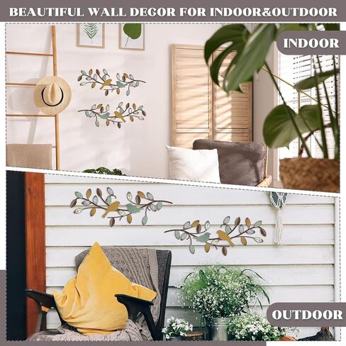 Kigley 2 Pcs 15.7 Inch Bird Wall Decor Hanging Bird Wall Art Colorful Metal Tree Leaf Wall Art with 4 Screws for Home Living Room Kitchen Bathroom Bedroom Indoor Farmhouse Outdoor Decorations in Saudi Arabia
