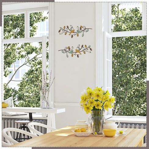 Kigley 2 Pcs 15.7 Inch Bird Wall Decor Hanging Bird Wall Art Colorful Metal Tree Leaf Wall Art with 4 Screws for Home Living Room Kitchen Bathroom Bedroom Indoor Farmhouse Outdoor Decorations in Saudi Arabia