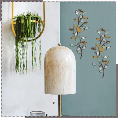 Kigley 2 Pcs 15.7 Inch Bird Wall Decor Hanging Bird Wall Art Colorful Metal Tree Leaf Wall Art with 4 Screws for Home Living Room Kitchen Bathroom Bedroom Indoor Farmhouse Outdoor Decorations in Saudi Arabia
