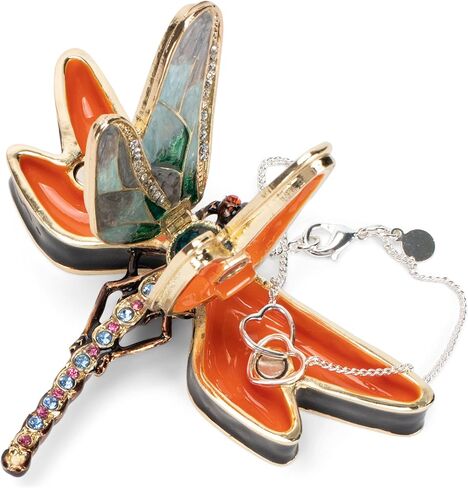 Cottage Garden Hand Painted Metal Enamel Hinged Trinket Box Ornamental Mini Jewelry Ring Earring Organizer Vintage Collectible Figurine Keepsake Box with Bejeweled Crystals, Purple Dragonfly in Kuwait