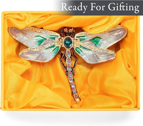 Cottage Garden Hand Painted Metal Enamel Hinged Trinket Box Ornamental Mini Jewelry Ring Earring Organizer Vintage Collectible Figurine Keepsake Box with Bejeweled Crystals, Purple Dragonfly in Kuwait