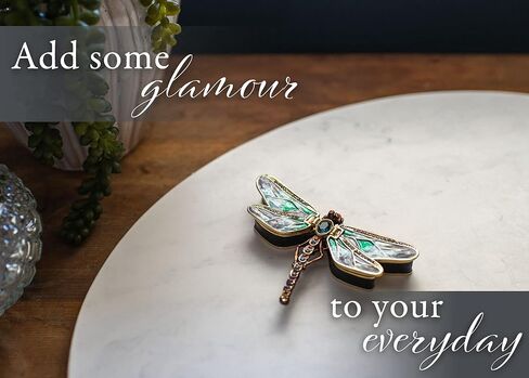 Cottage Garden Hand Painted Metal Enamel Hinged Trinket Box Ornamental Mini Jewelry Ring Earring Organizer Vintage Collectible Figurine Keepsake Box with Bejeweled Crystals, Purple Dragonfly in Kuwait