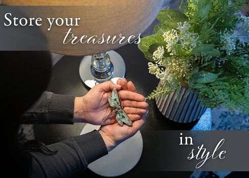 Cottage Garden Hand Painted Metal Enamel Hinged Trinket Box Ornamental Mini Jewelry Ring Earring Organizer Vintage Collectible Figurine Keepsake Box with Bejeweled Crystals, Purple Dragonfly in Kuwait