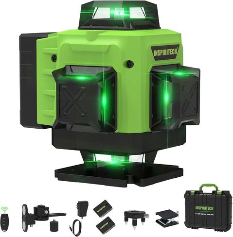 دليل محاذاة ثلاثي الأبعاد لمستوى الليزر من INSPIRITECH، 3 × 360 درجة أفقيًا وعموديًا 12 خطًا متقاطعًا، أداة تسوية الليزر ذات الشعاع الأخضر لجدار السقف الأرضي مع بطاريتي ليثيوم in Saudi Arabia