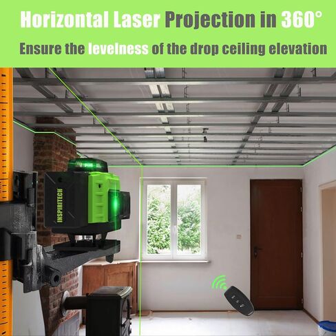 دليل محاذاة ثلاثي الأبعاد لمستوى الليزر من INSPIRITECH، 3 × 360 درجة أفقيًا وعموديًا 12 خطًا متقاطعًا، أداة تسوية الليزر ذات الشعاع الأخضر لجدار السقف الأرضي مع بطاريتي ليثيوم in Saudi Arabia