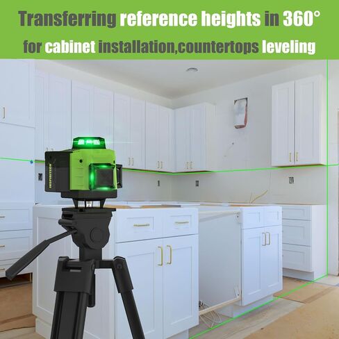 دليل محاذاة ثلاثي الأبعاد لمستوى الليزر من INSPIRITECH، 3 × 360 درجة أفقيًا وعموديًا 12 خطًا متقاطعًا، أداة تسوية الليزر ذات الشعاع الأخضر لجدار السقف الأرضي مع بطاريتي ليثيوم in Saudi Arabia