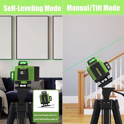 دليل محاذاة ثلاثي الأبعاد لمستوى الليزر من INSPIRITECH، 3 × 360 درجة أفقيًا وعموديًا 12 خطًا متقاطعًا، أداة تسوية الليزر ذات الشعاع الأخضر لجدار السقف الأرضي مع بطاريتي ليثيوم in Saudi Arabia
