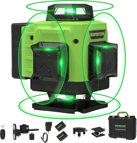 دليل محاذاة ثلاثي الأبعاد لمستوى الليزر من INSPIRITECH، 3 × 360 درجة أفقيًا وعموديًا 12 خطًا متقاطعًا، أداة تسوية الليزر ذات الشعاع الأخضر لجدار السقف الأرضي مع بطاريتي ليثيوم in Saudi Arabia