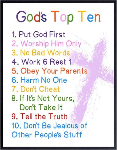 The Ten Commandments - 8x10 Christian Religious Scripture, Bible Verse Wall Art - Kids Wall Decor, Kids Bedroom Decor, Kids Wall Art - Gift For Child, Boys, Girls Room, Nursery - Unframed Poster Print in Kuwait