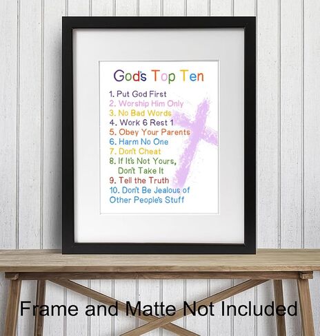 The Ten Commandments - 8x10 Christian Religious Scripture, Bible Verse Wall Art - Kids Wall Decor, Kids Bedroom Decor, Kids Wall Art - Gift For Child, Boys, Girls Room, Nursery - Unframed Poster Print in Kuwait