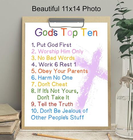 The Ten Commandments - 8x10 Christian Religious Scripture, Bible Verse Wall Art - Kids Wall Decor, Kids Bedroom Decor, Kids Wall Art - Gift For Child, Boys, Girls Room, Nursery - Unframed Poster Print in Kuwait