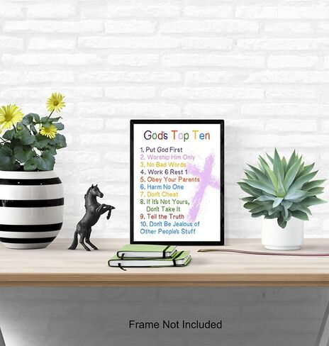 The Ten Commandments - 8x10 Christian Religious Scripture, Bible Verse Wall Art - Kids Wall Decor, Kids Bedroom Decor, Kids Wall Art - Gift For Child, Boys, Girls Room, Nursery - Unframed Poster Print in Kuwait