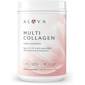 Alaya Multi Collagen Powder - Type I, II, III, V, X Hydrolyzed Collagen Peptides Protein Powder Supplement with MSM + GC (Unflavored) (40 Servings)