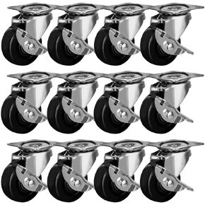 24 Pack 2" Swivel Caster Wheels Rubber Base with Top Plate & Bearing Heavy Duty