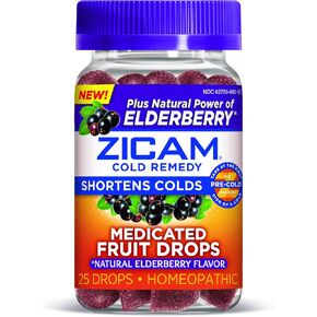 Zicam Cold Remedy Zinc Medicated Fruit Drops, Elderberry, 25 Count (Pack of 1)