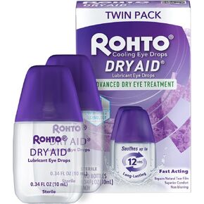 Rohto DryAid Eye Relief Lubricant Eye Drops, Twin Pack, Dry Eye Relief, 0.34 Fl Oz