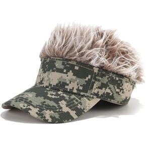 TOSHIN Men's Novelty Hair Hat Funny Sun Visor with Wig Spiked Hair Adjustable Sun Visor Baseball Golf Cap