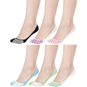 Bencailor 6 Pairs No Show Toe Socks for Women Cotton Low Cut Five Fingers No Slip Socks Women Invisible Breathable Athletic Running Socks