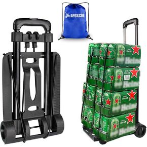 APOXCON Folding Hand Truck, 270 LB Heavy Duty Luggage Cart with Bungee Cord and Drawstring Backpack, Portable Platform Cart with 4 Wheels Light Weight Hand Truck for Travel, Shopping, Office