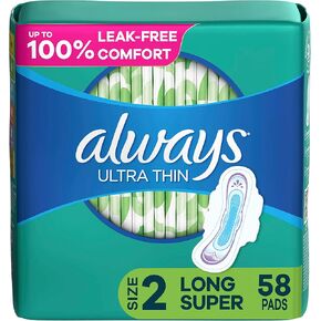 Always Ultra Thin, Feminine Pads For Women, Size 2 Long Super Absorbency, Multipack, Without Wings, Unscented, 40 Count x 3 Pack (120 Count total)