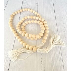 Farmhouse Beads 58in Handcrafted Black Wood Bead Garland with Tassels Rustic Country Decor Prayer Boho Beads Big Wall Hanging and Coffee Table Decor