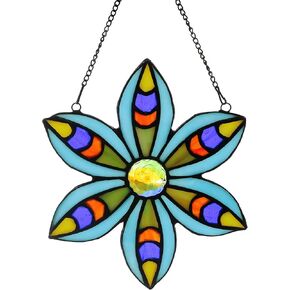 Ornament Stained Glass Window Panel Sun Catcher, 7" x 7"