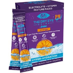 The Dry Eye Drink PM Night Time Orange Flavor l Ultimate Hydration for Dry Eyes l Sugar-Free Electrolyte Powder Packets l Sleep Aid for Deep, Relaxing, Restful Nighttime Sleep l 5g x 20 Packets