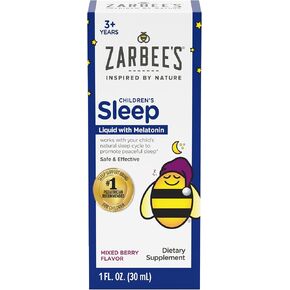 Zarbee's Kids Sleep Supplement Liquid with 1mg Melatonin; Drug-Free & Effective; Easy to Take Natural Berry Flavor for Children Ages 3 and Up; 1 Fl Oz Bottle