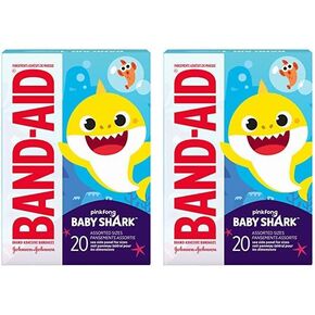 Band-Aid Brand Adhesive Bandages for Minor Cuts & Scrapes, Wound Care Featuring Pinkfong Baby Shark Characters for Kids and Toddlers, Assorted Sizes 20 ct