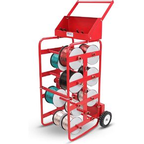 BISupply Wire Spool Rack Cable Caddy, Red - Wiring Spool Dispenser Bulk Cable Holder, Electrical Wires Dolly with Wheels