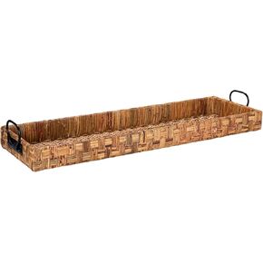 Creative Co-Op Oversize Decorative Rattan Tray with Metal Handles, Tan