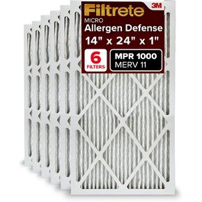 Filtrete 14x24x1 Air Filter MPR 1000 MERV 11, Allergen Defense, 6-Pack (exact dimensions 13.81x23.81x0.81)