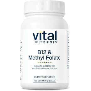 Vital Nutrients Vitamin B12 and Methyl Folate | Vegan Supplement | Support Healthy Brain Cell Function, Energy, and Metabolism of Carbs, Protein, and Fat* | Gluten, Dairy and Soy Free | 100 Capsules