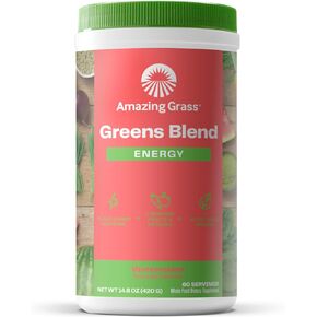 Amazing Grass Green Superfood Energy: Smoothie Mix, Super Greens Powder & Plant Based Caffeine with Green Tea and Flax Seed, Nootropics Support, Lemon Lime, 30 Servings