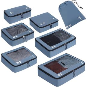 ECOHUB 7 Set Packing Cubes Tear-Resistant Luggage Packing Organizers with Number Icon for Travel Accessories Luggage Suitcase Machine Washable Packing Cubes (Green)