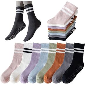 Tergy 8 Pairs Long Yoga Socks with Grip for Women Anti Skid Gripper Socks No Slip Socks for Pilates, Barre, Dance,Yoga